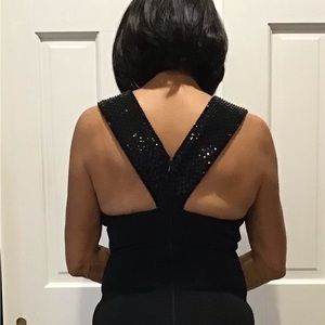 Formal Gown with Dramatic back, stunning and classy, hi slit to the thigh
